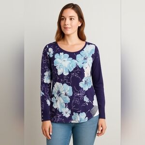 Chico's Navy and Light Blue Floral Top